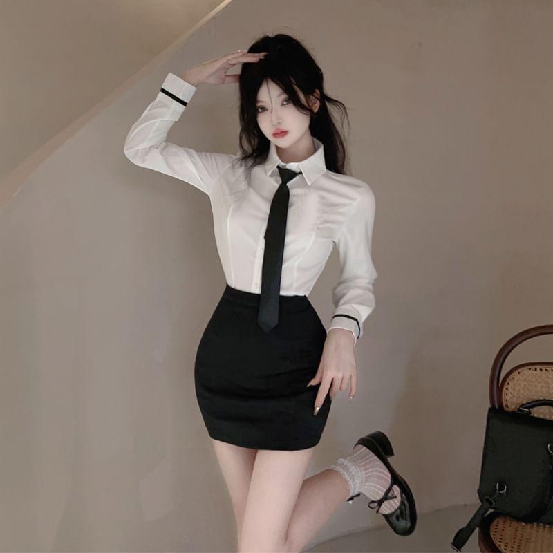 Secretary Lingerie Costume Shirt / Mini Fitted Skirt / Tie / Set Product Image