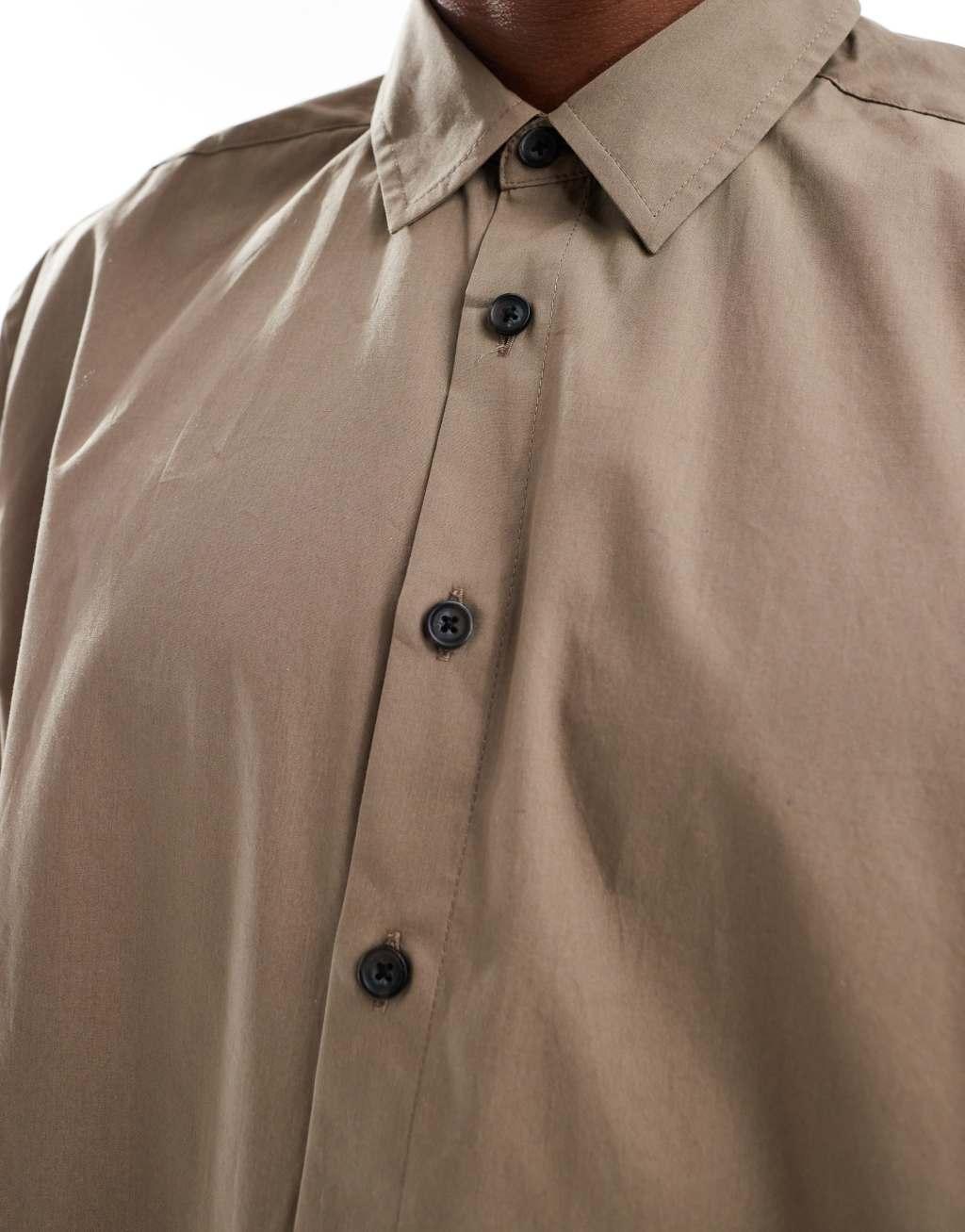 ASOS DESIGN oversized boxy poplin shirt in brown Product Image