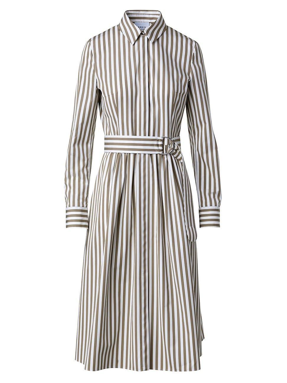 Womens Striped Cotton Tie-Waist Shirtdress Product Image