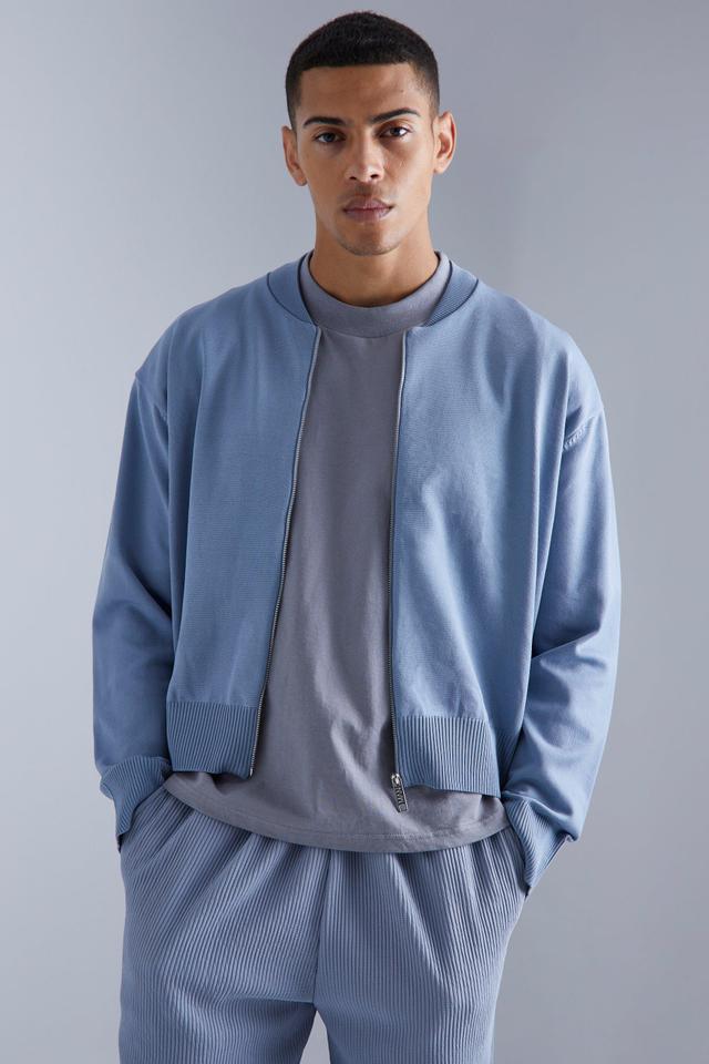 Boxy Smart Knitted Bomber | boohooMAN USA Product Image