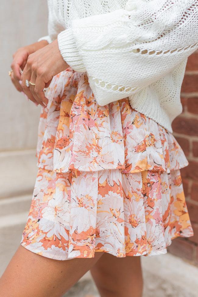 Breezy Beige And Mustard Floral Tiered Skort Product Image