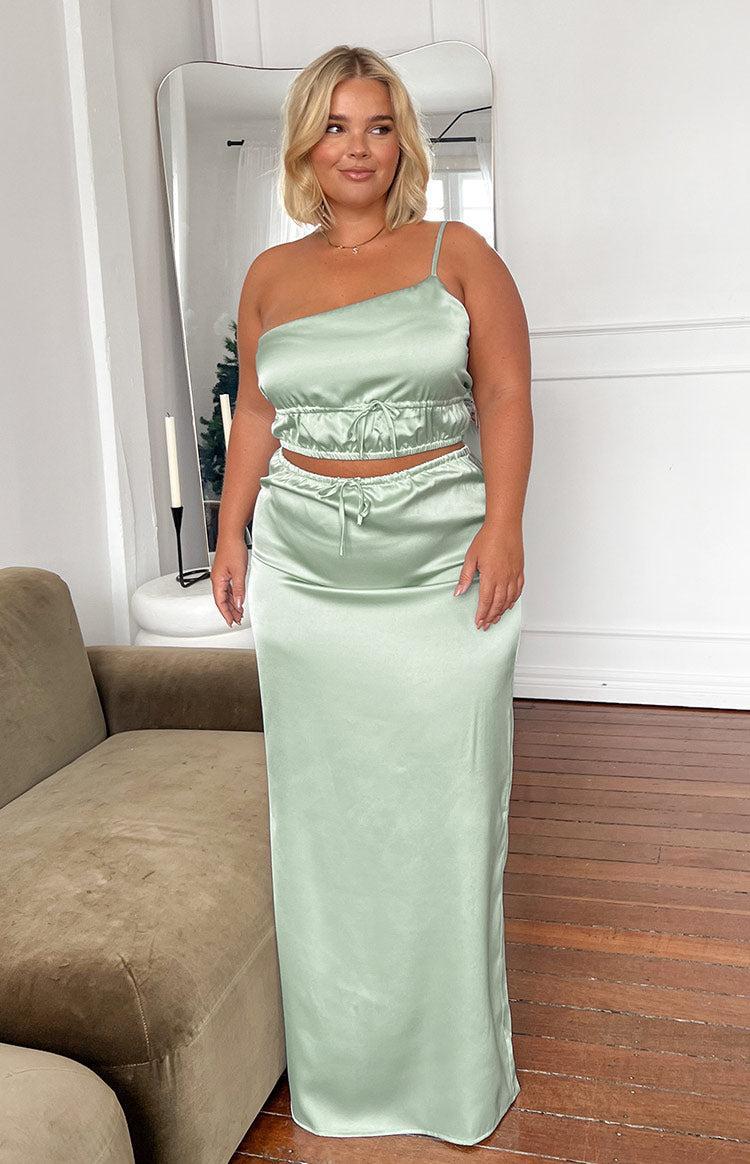 Lala Sage Satin Maxi Skirt Product Image