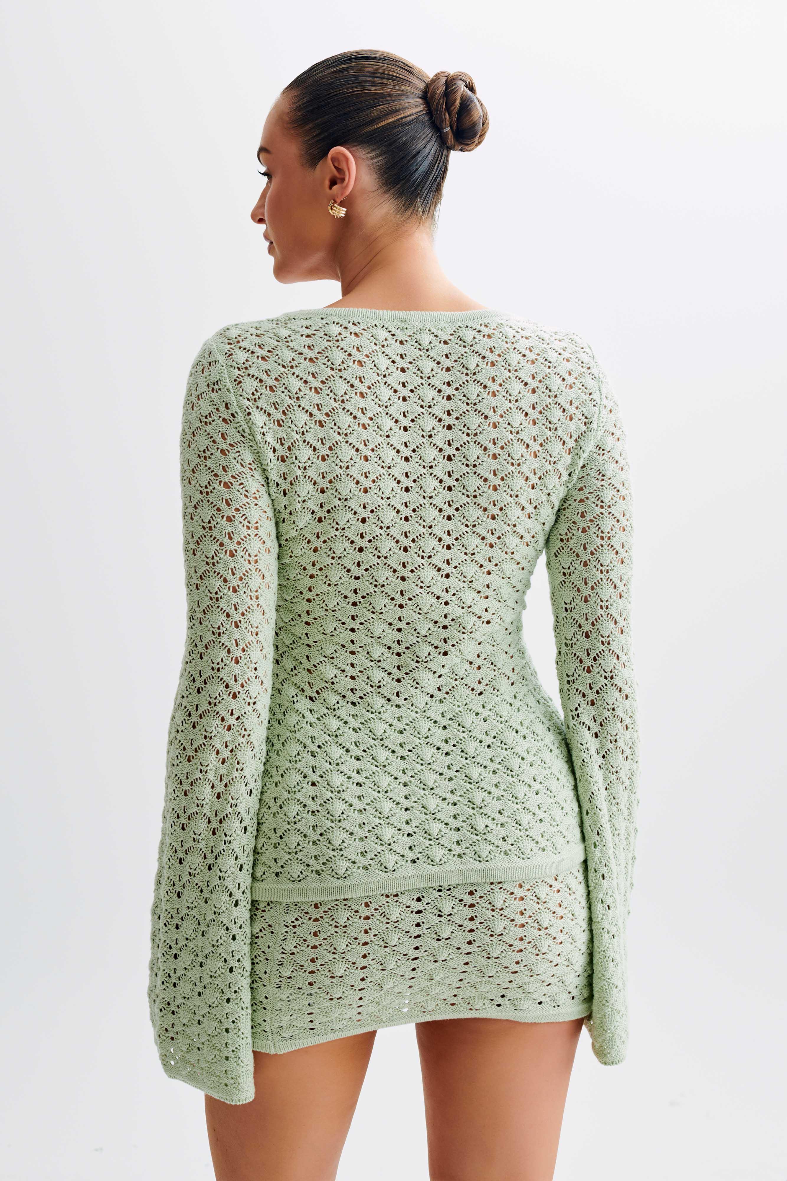 Murphy Long Sleeve Knit Shell Button Cardigan - Pastel Green Product Image