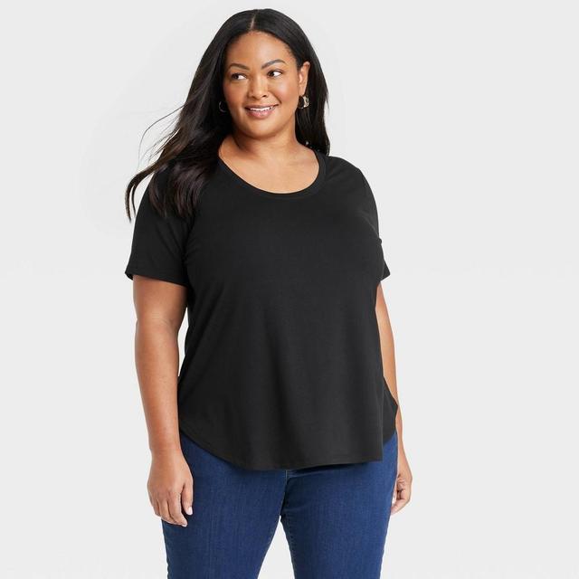 Womens Plus Size Short Sleeve Relaxed Scoop Neck T-Shirt - Ava & Viv Black 4X Product Image