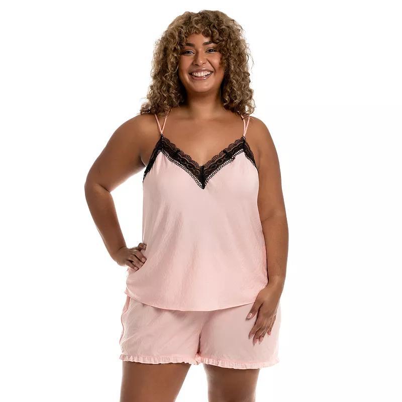 Plus Size Lilac+London 2-Piece Satin Cami & Shorts Set, Womens Pale Pink Product Image