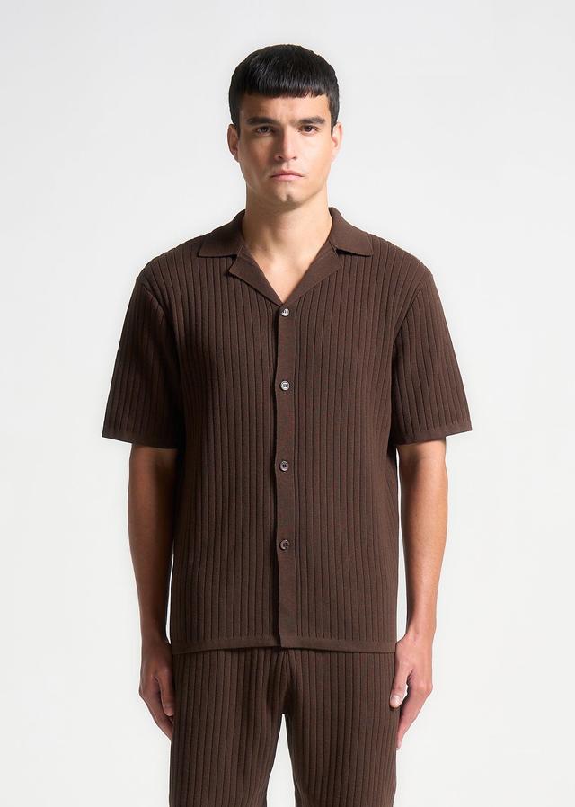 Ribbed Knit Revere Shirt - Brown Male Product Image