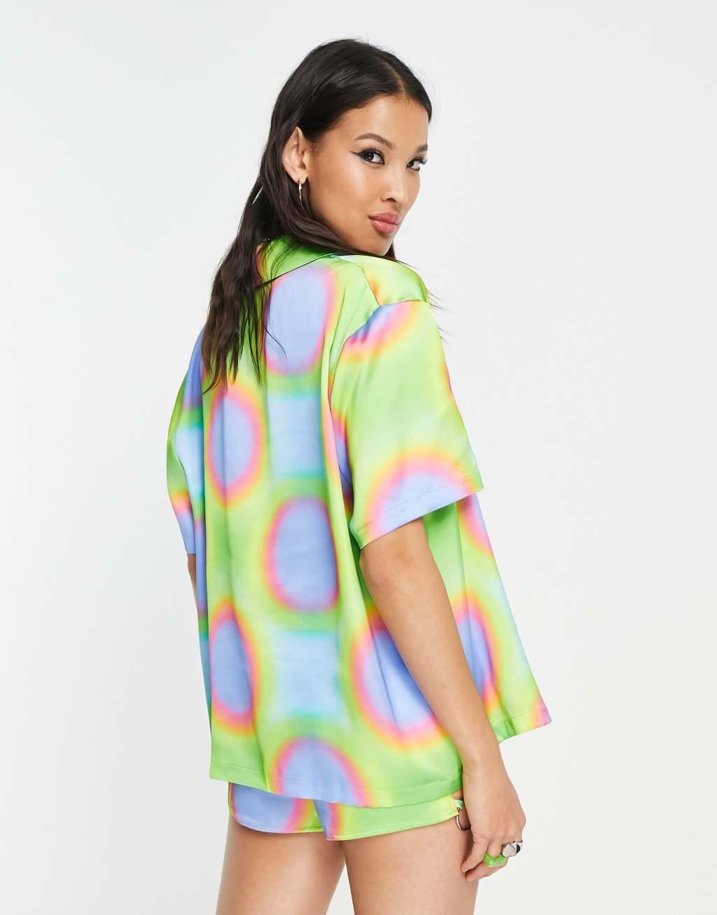 COLLUSION polyester fluro print revere shirt in multi - part of a set Product Image