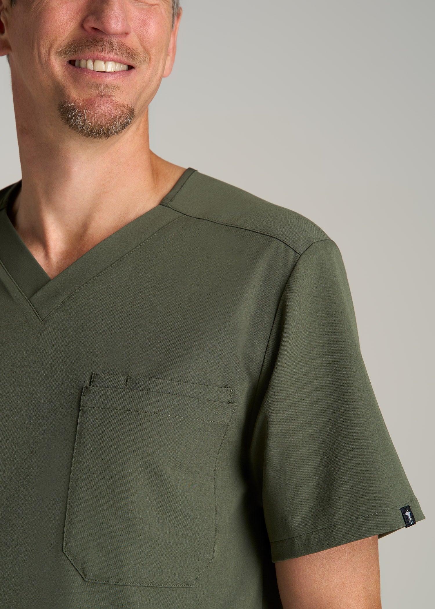 Short-Sleeve V-Neck Scrub Top for Tall Men in Clover Green Male Product Image