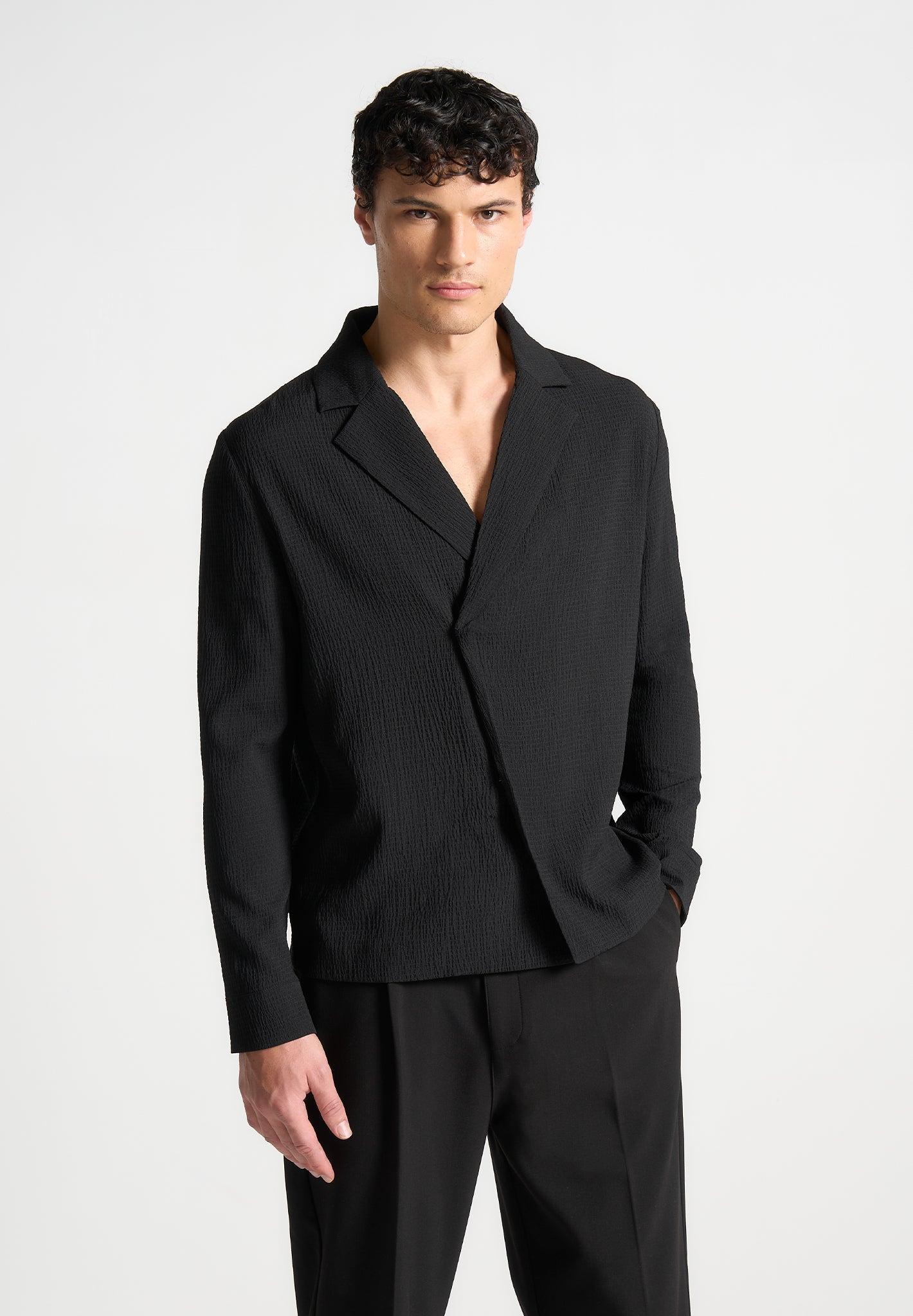 Seersucker Double Breasted Shirt - Black Male Product Image