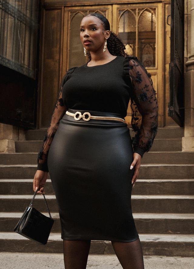 Plus Size Faux Leather Midi Skirt Ashley Stewart Product Image