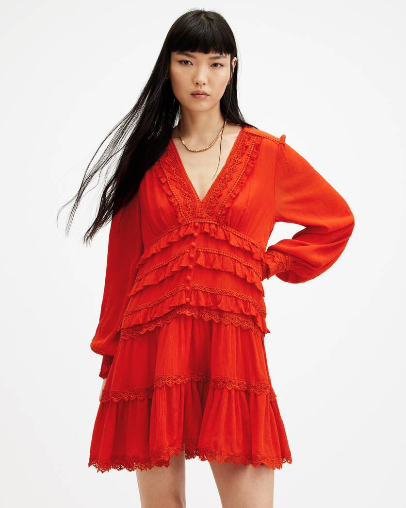 Zora Ruffle V-Neck Mini Dress Product Image