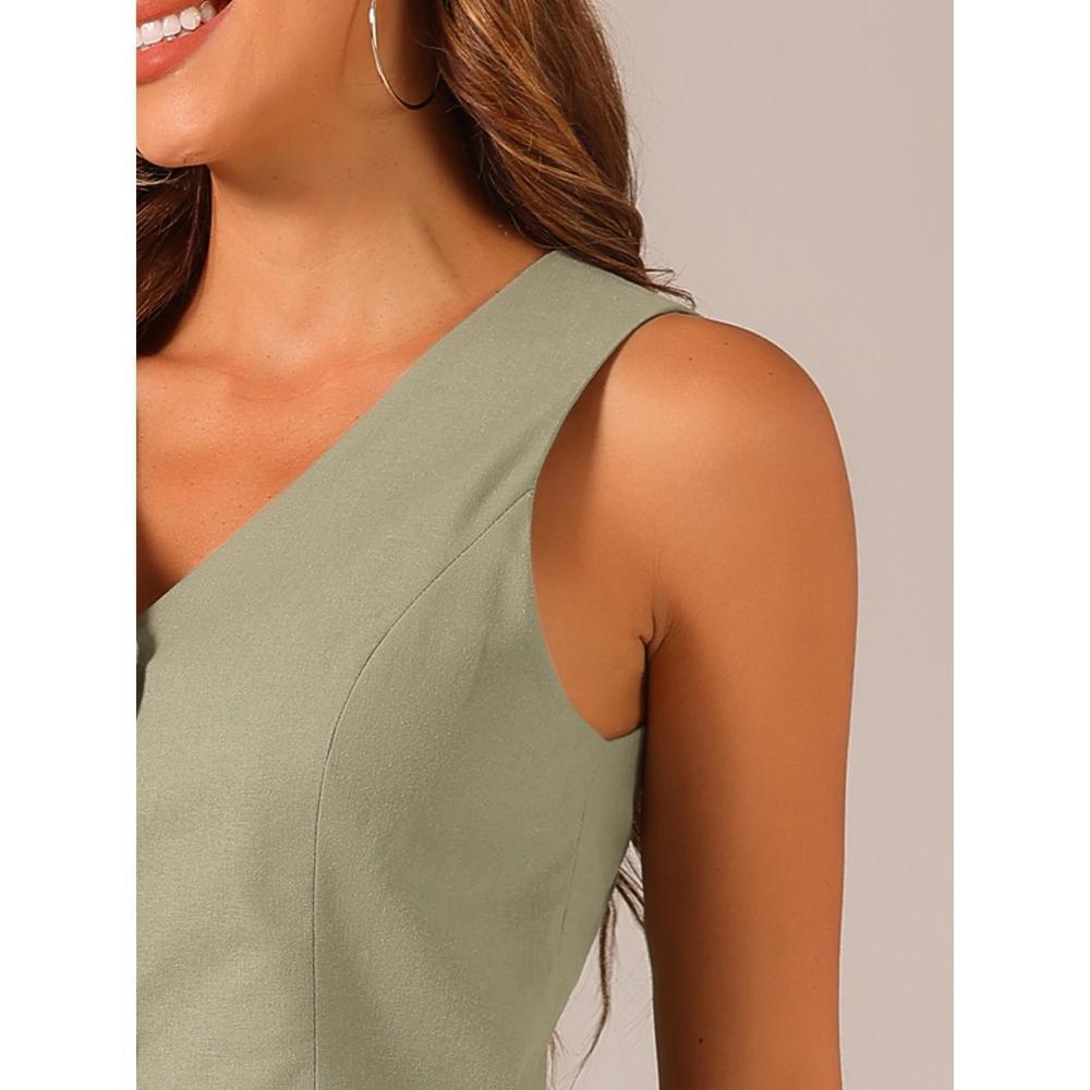 Allegra K Women's Fashion Sleeveless Button Down V Neck Crop Summer Vest Army Green X-Large Product Image