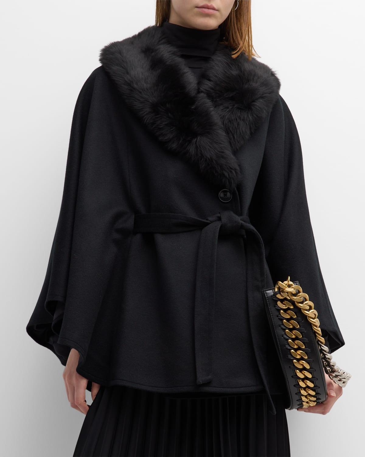 Womens Shearling Collar Wrap Belted Coat Product Image