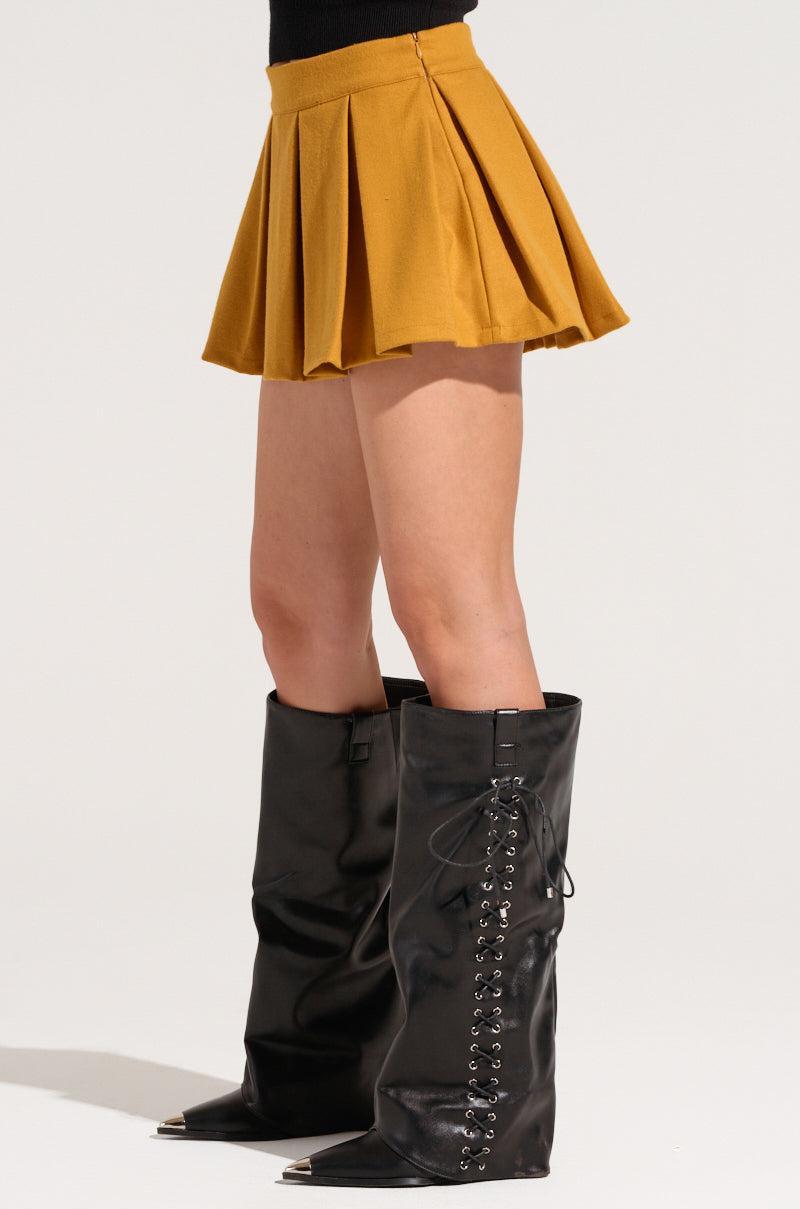 OUT OF OUR HEAD WOOL MINI SKIRT IN MUSTARD Product Image