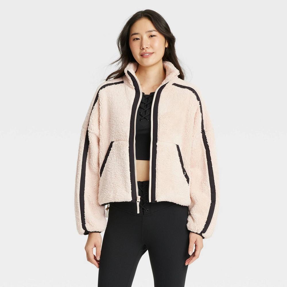 Womens Piped High Pile Fleece Jacket - JoyLab Cream XL Product Image