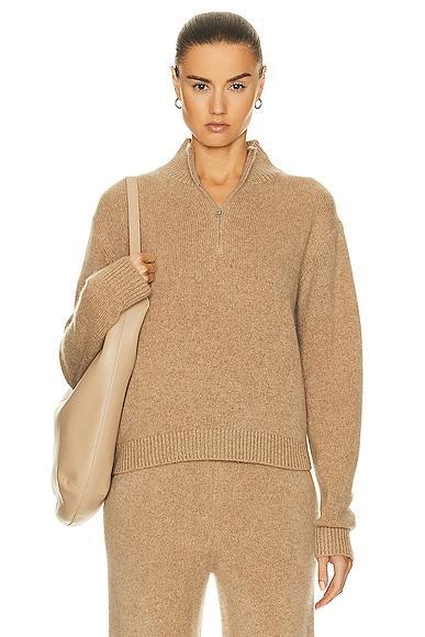 The Elder Statesman Half Zip Sweater in Camel - Tan. Size L (also in ). Product Image