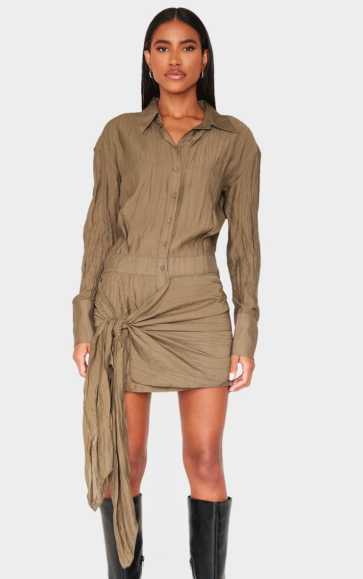 Khaki Tie Detail Shirt Dress Product Image