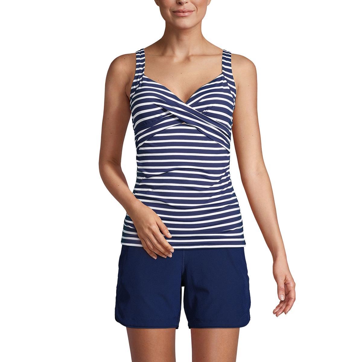 Lands End Womens V-Neck Wrap Underwire Tankini Swimsuit Top - Deep sea Product Image