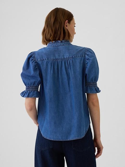 Puff Sleeve Denim Shirt Product Image