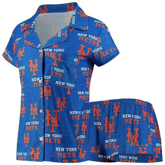 Womens Concepts Sport Royal New York Mets Zest Allover Print Button-Up Shirt & Shorts Sleep Set Product Image