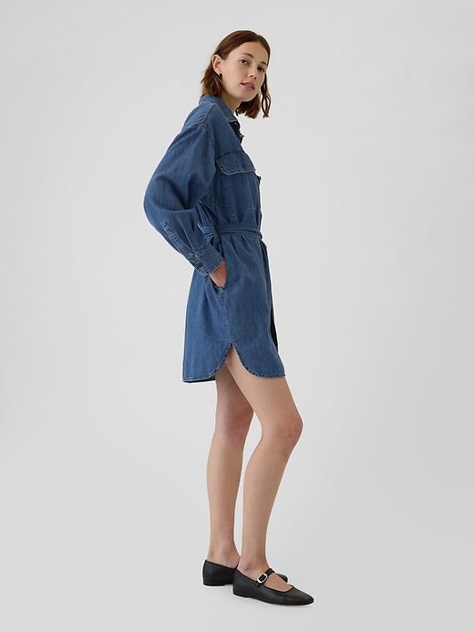 Belted Denim Mini Shirtdress Product Image