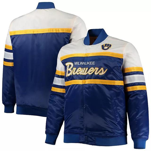 Mens Mitchell & Ness Royal/Gold Milwaukee Brewers Big & Tall Coaches Satin Full-Snap Jacket Product Image