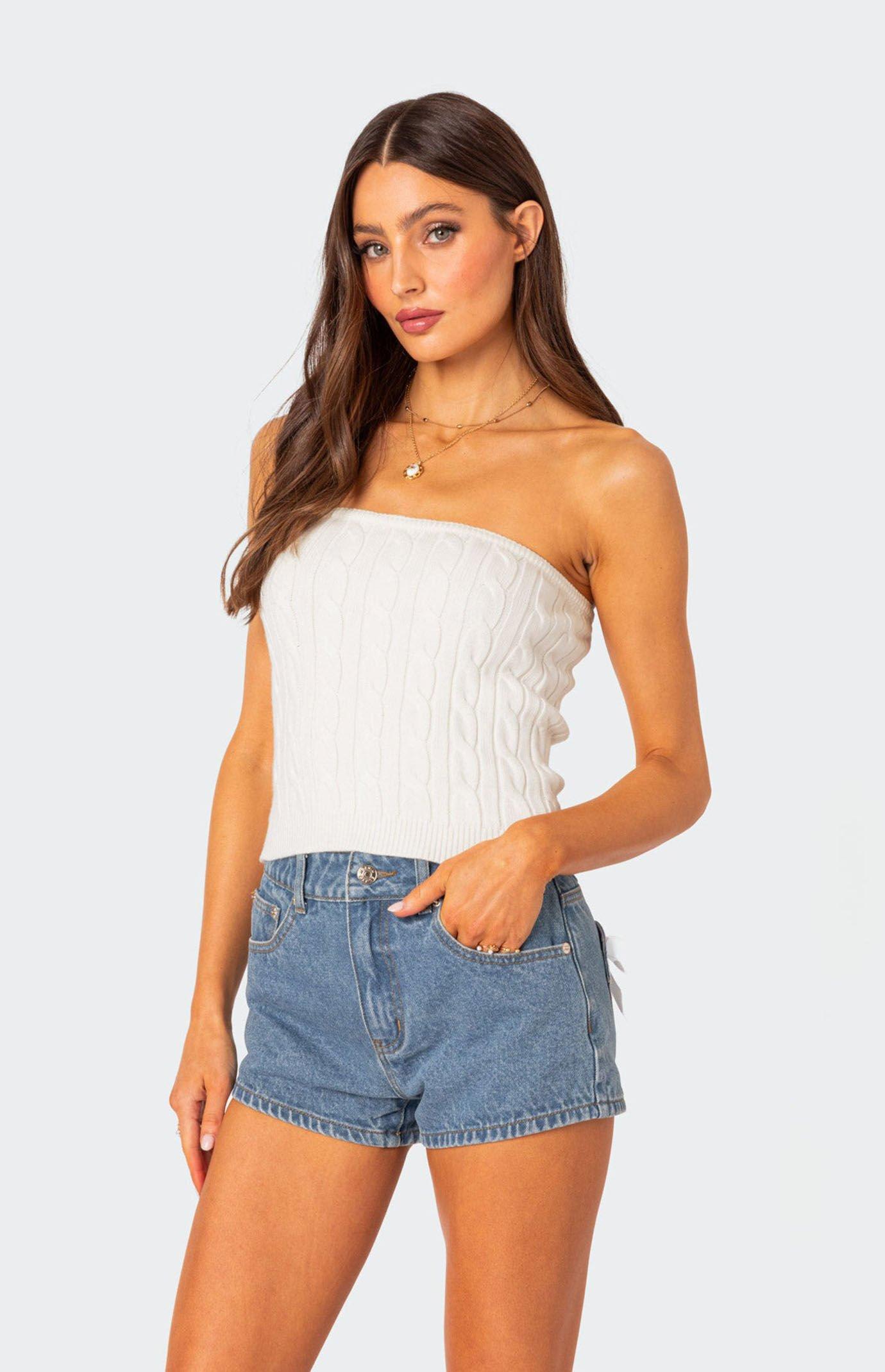 Edikted Women's North Cable Knit Strapless Top Product Image