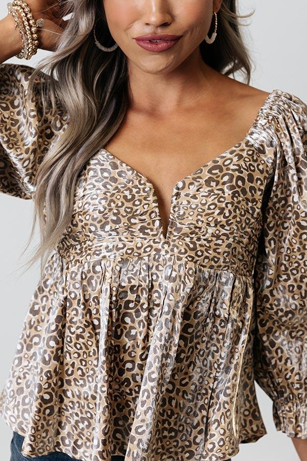 Passing The Eiffel Tower Leopard Top In Camel Product Image