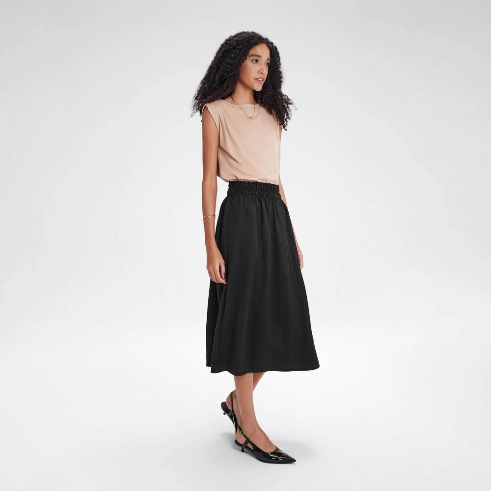 Womens Smocked Waist Midi A-Line Skirt - A New Day Black XL Product Image