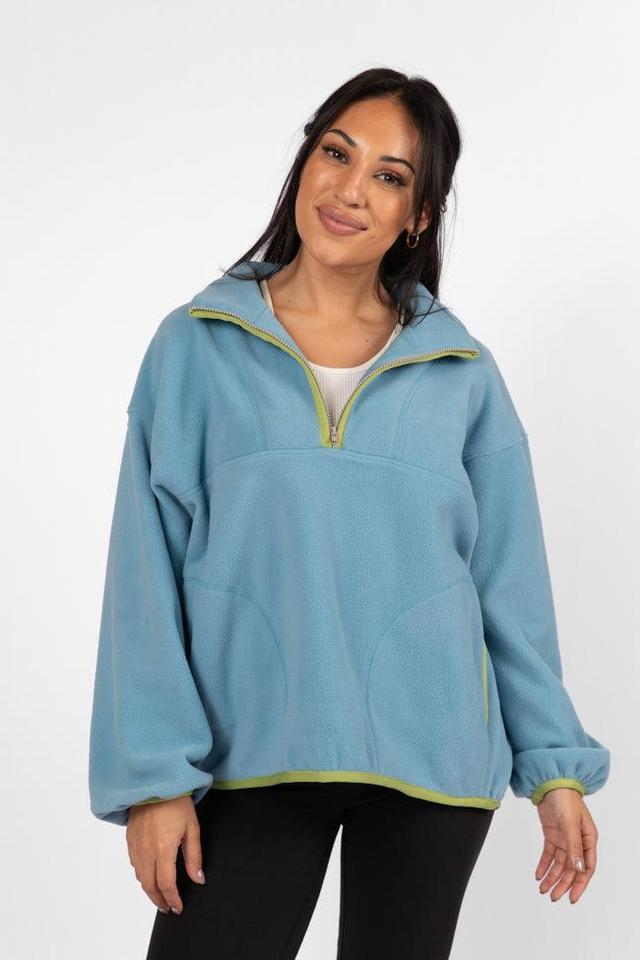 Outside The Box Blue Contrast Trim Fleece Pullover Product Image