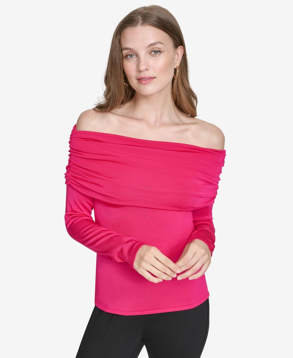 Halston Womens Ruched Off-The-Shoulder Long-Sleeve Top Product Image