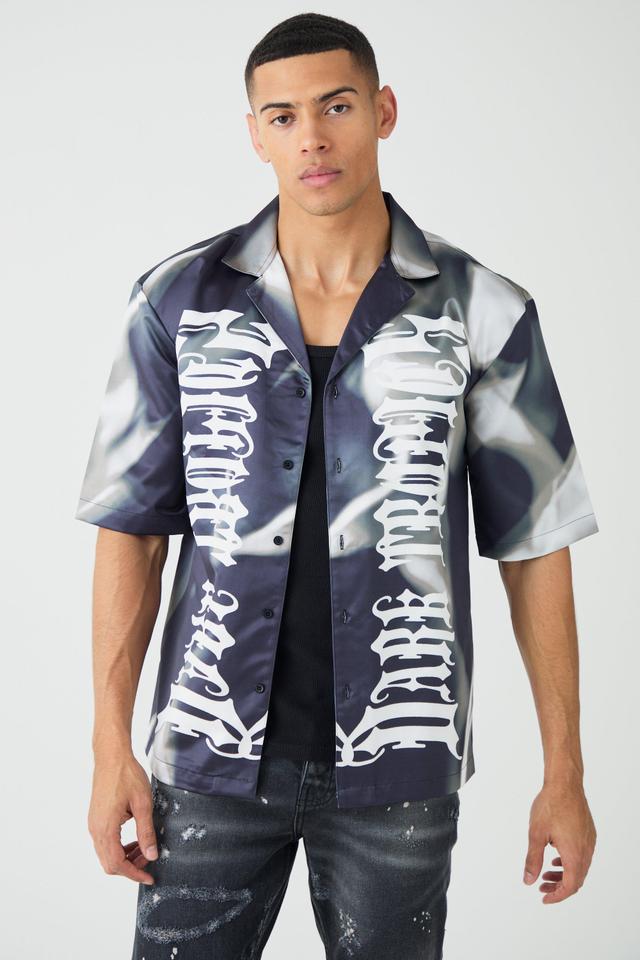 Drop Revere Short Sleeve Satin Graphic Shirt | boohooMAN USA Product Image