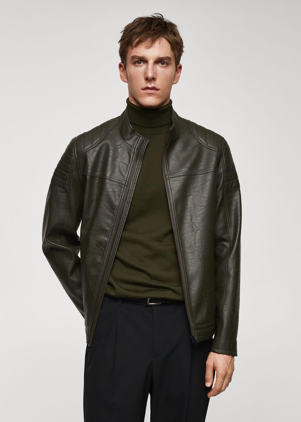 MANGO MAN - Nappa leather-effect jacket khakiMen Product Image