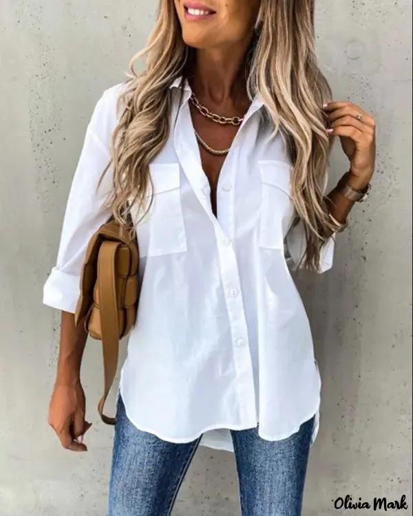 Olivia Mark – Long sleeve shirt with buttoned pocket Product Image