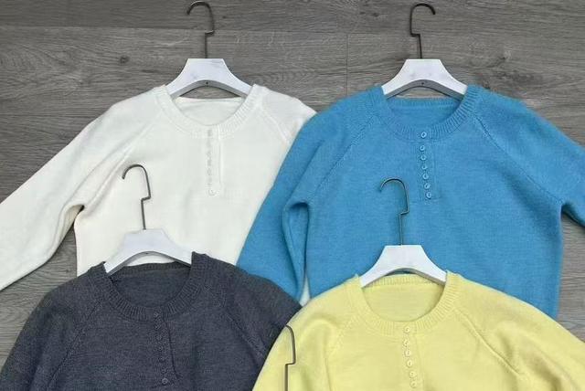 Crew Neck Plain Half-Buttoned Sweater Product Image