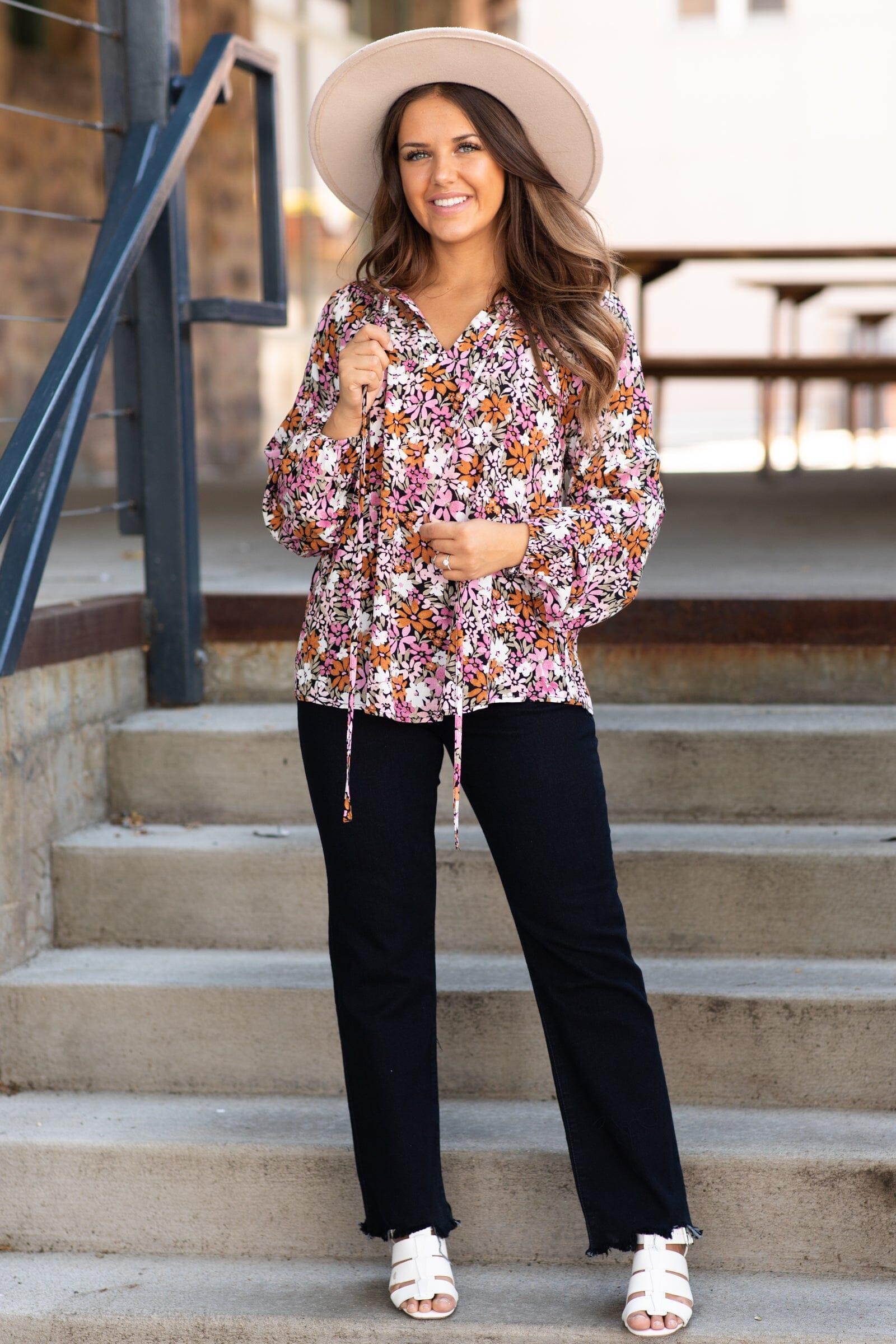 Burnt Orange Multicolor Floral Print Top Product Image