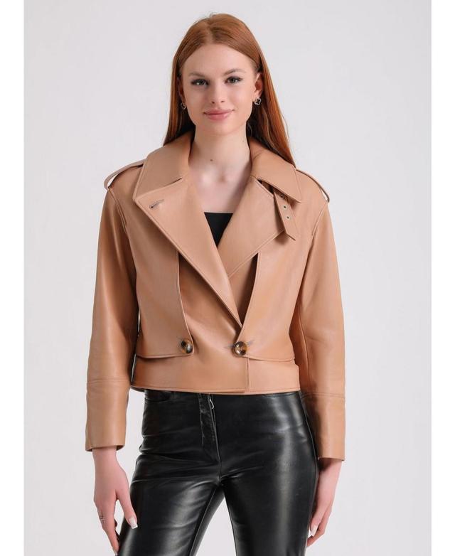 Furniq Uk Womens Leather Jacket Tan Product Image