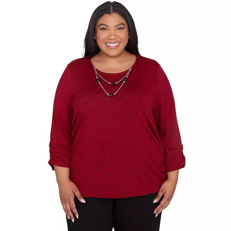 Plus Size Alfred Dunner Melange Crewneck Top with Detachable Necklace, Womens Product Image