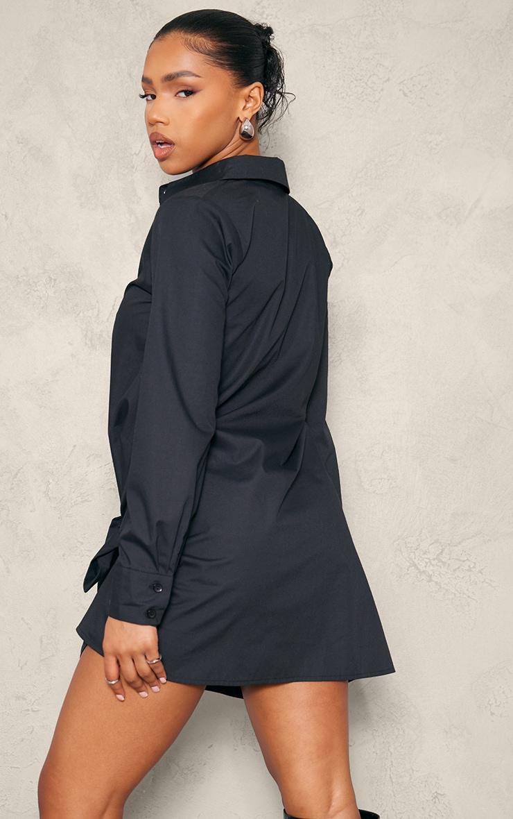 Black Cotton Poplin Knot Shirt Dress Product Image