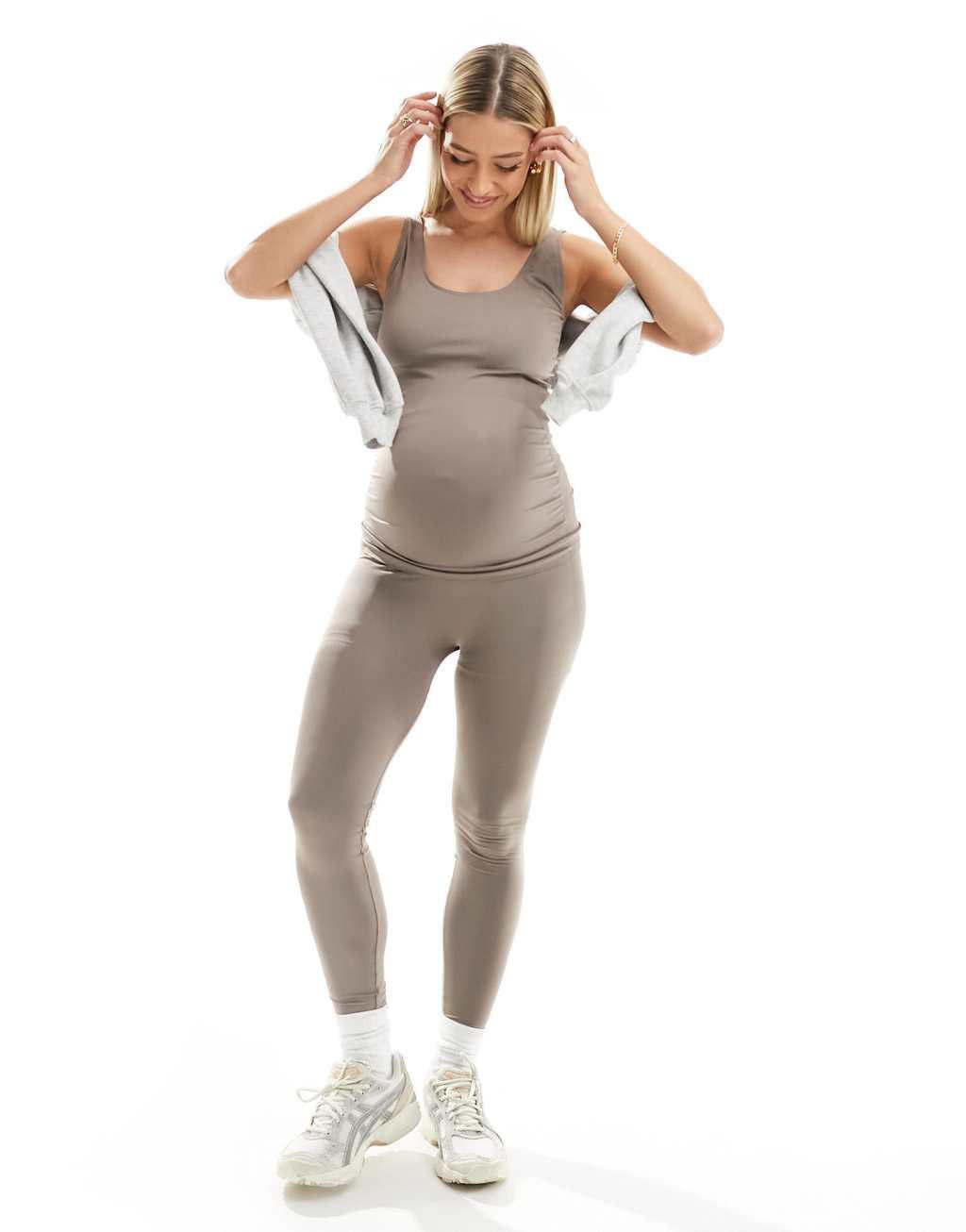 Mamalicious Maternity seamless tank top in taupe - part of a set Product Image