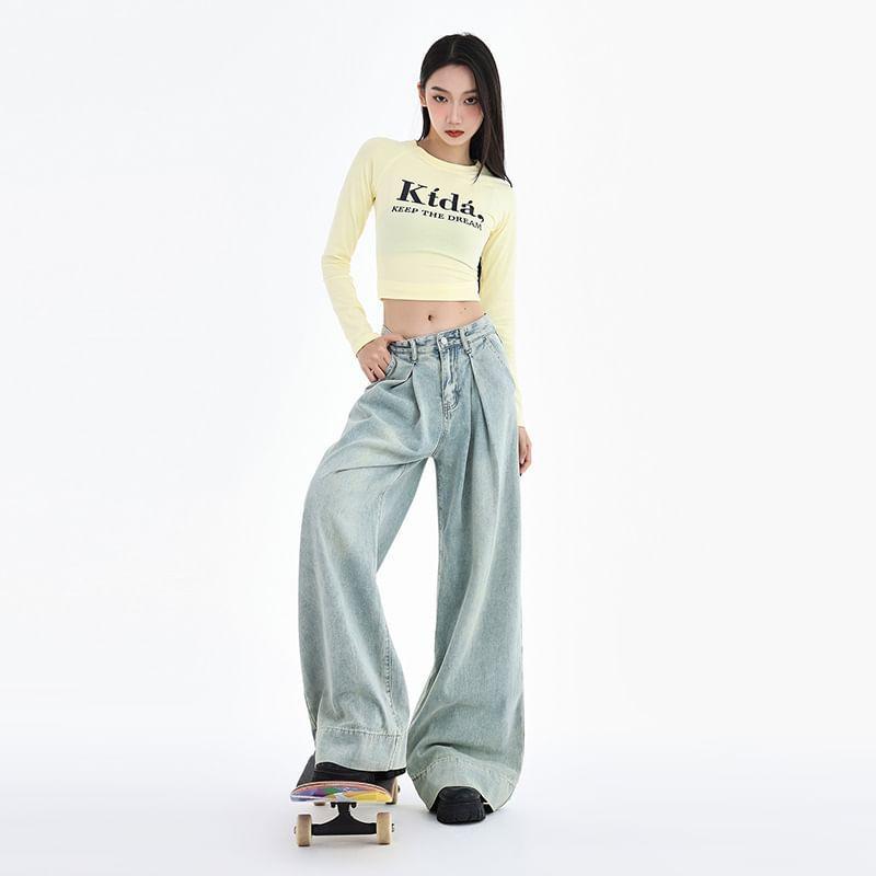 Low Rise Washed Wide Leg Jeans (Various Designs) Product Image