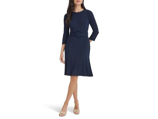 Calvin Klein Scuba Crepe 3/4 Sleeve Founce Skirt (Indigo) Women's Dress Product Image