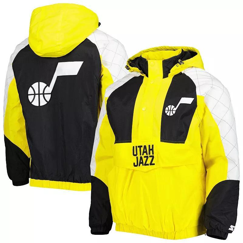 Mens Starter Gold Utah Jazz Body Check Raglan Hoodie Half-Zip Jacket Product Image