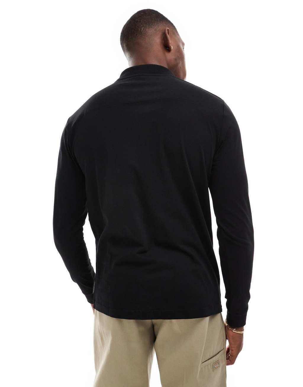 French Connection zip polo shirt in black Product Image