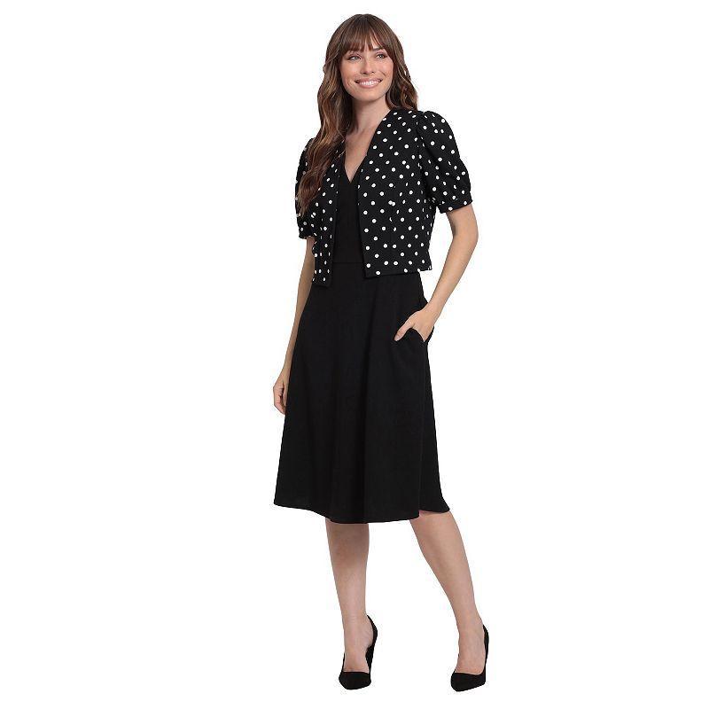 Womens London Times Cropped Cardigan & Midi Dress Set Product Image