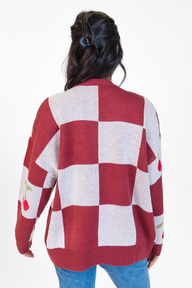 Cherry Much In Love Brick and White Multi Checkered Cardigan SALE Product Image