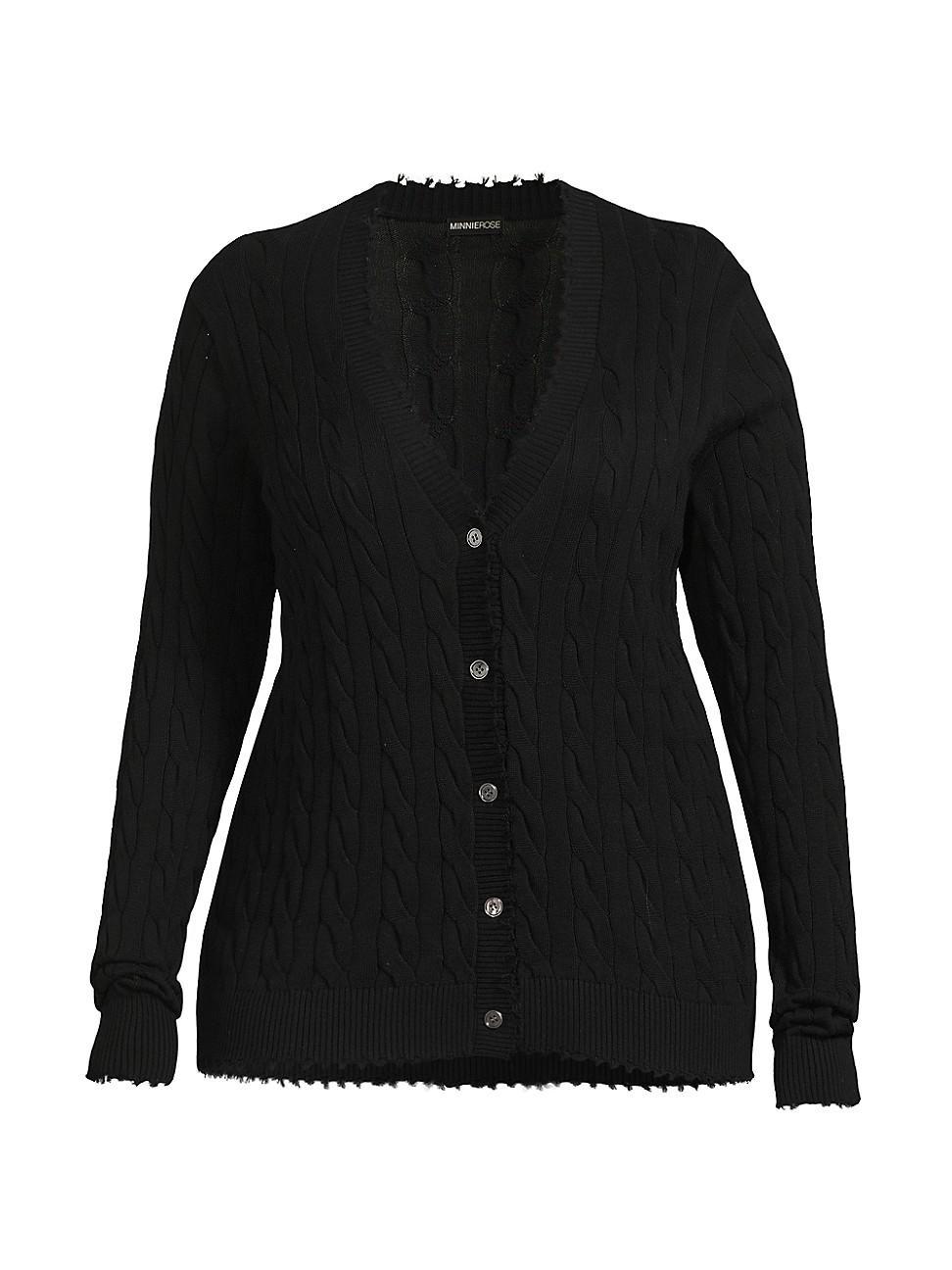 Womens Frayed Cable-Knit V-Neck Cardigan Product Image