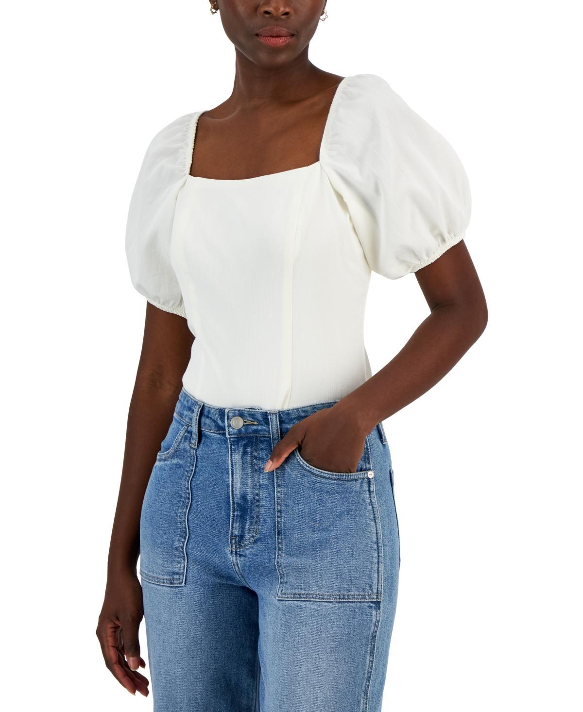 And Now This Womens Square-Neck Puff-Sleeve Bodysuit Product Image