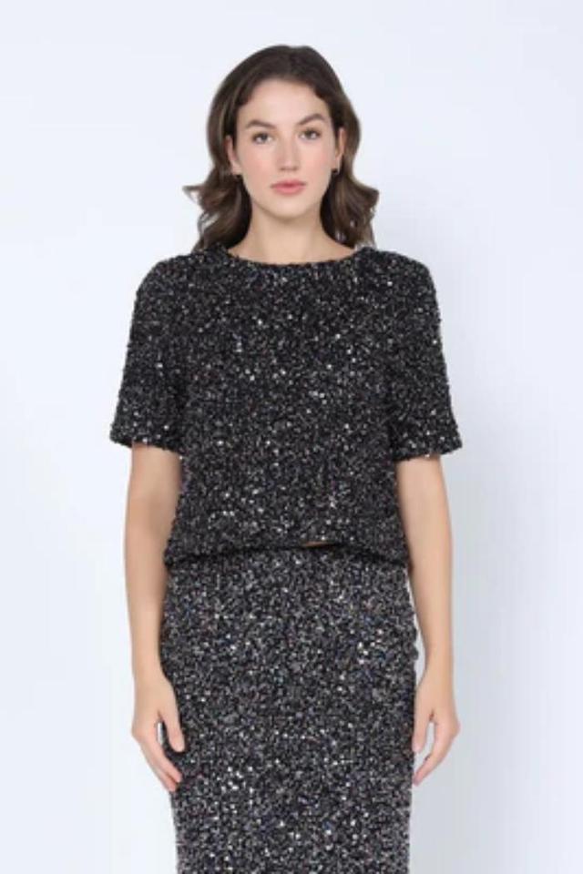 Sequined Cropped Short Sleeve Top Product Image