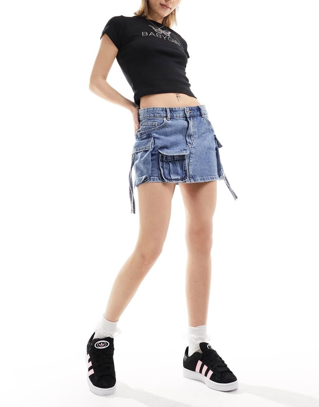 Pull & Bear multi pocket denim mini skirt Product Image